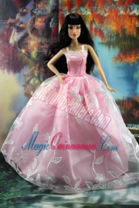 Beautiful Pink and Embroidery For Barbie Doll Dress