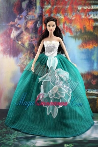 Elegant Green Gown With Appliques Dress For Barbie Doll