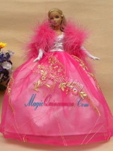 Elegant Rose Pink Gown with Lace Made to Fit the Barbie Doll