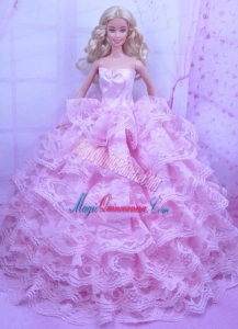 Exclusive Pink Gown With Ruffled Layers Dress For Barbie Doll