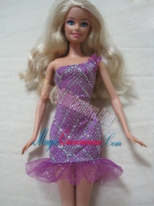 Fashion One Shoulder Mini-length Dress With Beading Gown For Barbie Doll
