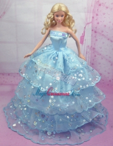 Gorgeous Blue Gown With Sequins and Embroidery Made to Fit the Barbie Doll