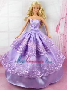 Gorgeous Lilac Dress With Embroidery Made To Fit Barbie Doll