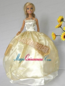 Light Yellow Straps Appliques Handmade Dresses Fashion Party Clothes Gown Skirt For Barbie Doll