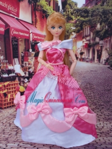 Lovely Bowknot Red and White Off The Shoulder Dress Gown For Barbie Doll