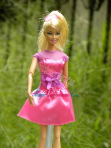 Lovely Handmade Rose Pink Scoop Appliques Sash For Barbie Doll Dress