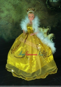 Luxurious Appliques Yellow Strapless Party Clothes Fashion Dress for Noble Barbie