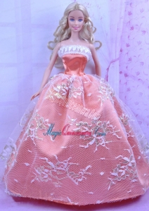 Luxurious Orange Dress With Appliques Made to Fit the Barbie Doll