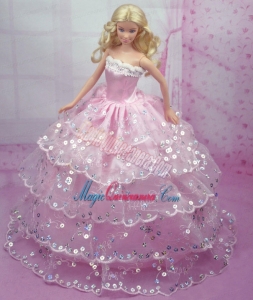 Luxurious Pink Gown With Sequins and Embroidery Made to Fit the Barbie Doll