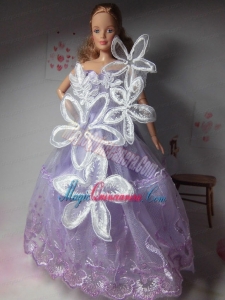 Pretty Party Clothes Lilac Beautiful Dress Tulle for Noble Barbie Doll