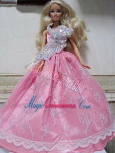 Pretty Rose Pink Princess Dress With Embroidery Made to Fit the Barbie Doll