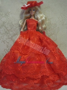 Red Handmade Pretty Dress With Embroidery Made to Fit the Barbie Doll