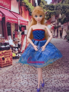 Sweet Blue Strapless Appliques Made to Fit the Barbie Doll