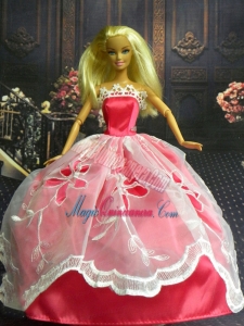 White and Red Handmade Dresses Fashion Party Clothes Gown Skirt For Barbie Doll
