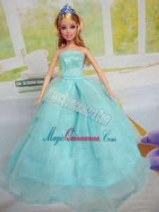 Beautiful Aqua Blue Party Clothes for Noble Barbie Doll Tulle