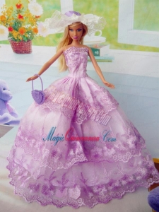 Beautiful Fuchsia Party Clothes Fashion Dress for Noble Barbie Doll Organza