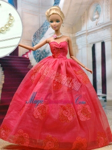 Beautiful Organza Red Party Clothes Fashion Dress for Noble Barbie Doll