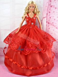 Beautiful Red Party Dress Tulle for Noble Barbie Doll