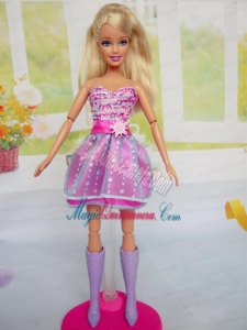 Cute Red Holiday Dress Mini-length Tulle for Noble Barbie Doll