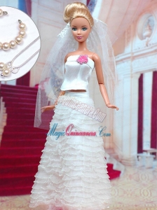 Fashion Handmade Organza Barbie White Wedding Dress For Barbie Doll