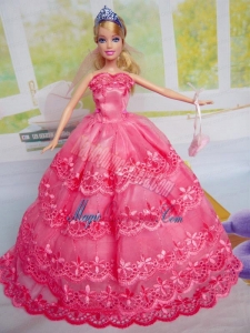 Gorgeous Hot Pink Party Clothes Organza for Noble Barbie Doll