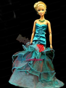 Gorgeous Teal Party Clothes Fashion Dress Sequins for Noble Barbie Doll