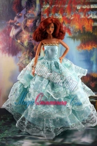 Lace Over Skirt and Light Blue Gown For Barbie Doll
