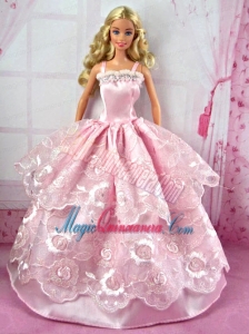 Pretty Pink Party Clothes Lace Fashion Dress for Noble Barbie Doll