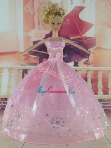 Sweet Pink Handmade Dress With Sequins For Barbie Doll