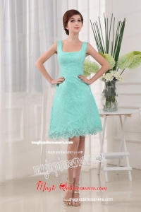 Apple Green Square A-Line Mini-length Lace 2015 Mother of Bride Dress