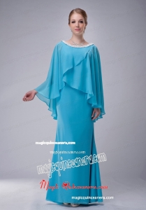 Aqua Blue Column Scoop Floor-length Chiffon Beading Mother Of The Bride Dress