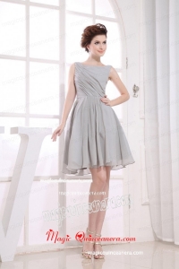 Bateau Grey knee-length Chiffon 2015 Mother of Bride Dress