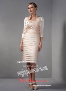 Champagne Column Scoop Knee-length Taffeta Beading and Ruch Mother Of The Bride Dress