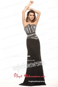 Column Black Strapless Beading Chiffon Floor-length Mother Dress