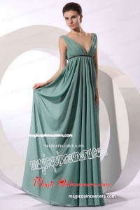 Empire V-neck Floor-length Light Blue Ruching Chiffon Mother Dress