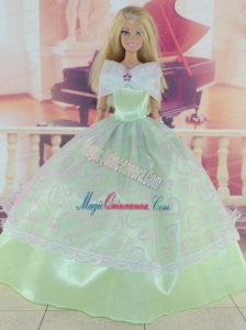 Green Pretty Gown With Embroidery Dress For Barbie Doll