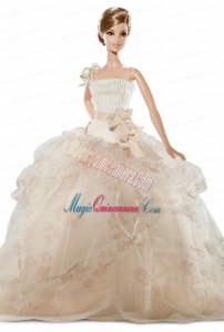 New Beautiful Handmade Champagne Organza Party Dress for Noble Barbie