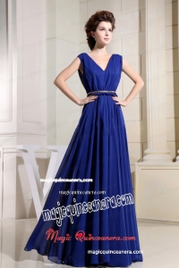 Royal Blue Mother of Bride Dress With V-neck Chiffon