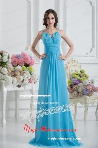 Empire Straps Ruching Baby Blue Floor-length Chiffon Mother Dress