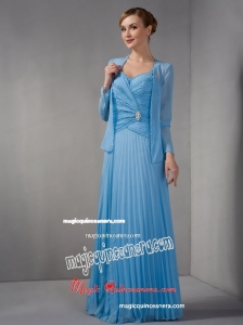 Teal Column Straps Floor-length Chiffon Appliques Mother Dress