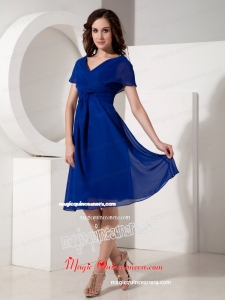 2015 Elegant Royal Blue Empire Chiffon Ruched Mother Dress