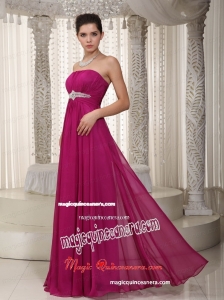 Beading Straples Fuchsia Long Chiffon Mother Dress