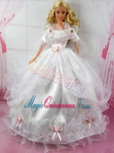 Beautiful Wedding Dress With Flower Gown For Barbie Doll