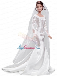 Elegant Handmade White Barbie Satin Wedding Dress For Barbie Doll