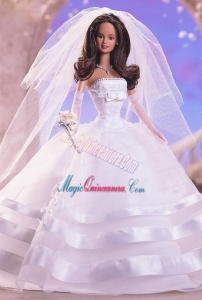Fashion Handmade Barbie White Organza Wedding Dress For Barbie Doll