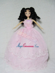 Perfect Pink Gown With Embroidery Dress For Barbie Doll
