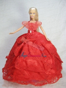 Pretty Red Gown With Lace Dress For Barbie Doll