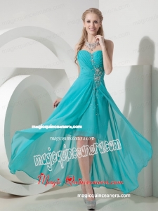 Sweet Turquoise High-low Sweetheart Mother Dress Chiffon Beading