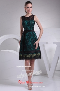 Black Lace Covered Teal Satin Mother Dress with Sash and Bow