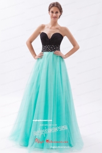 Black and Turquoise A Line Sweetheart Floor Length Tulle Beading Mother Dress